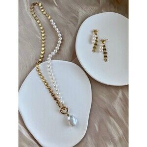 Sun flower chain with fresh water pearl necklace earrings sets of two/ 7-8mm